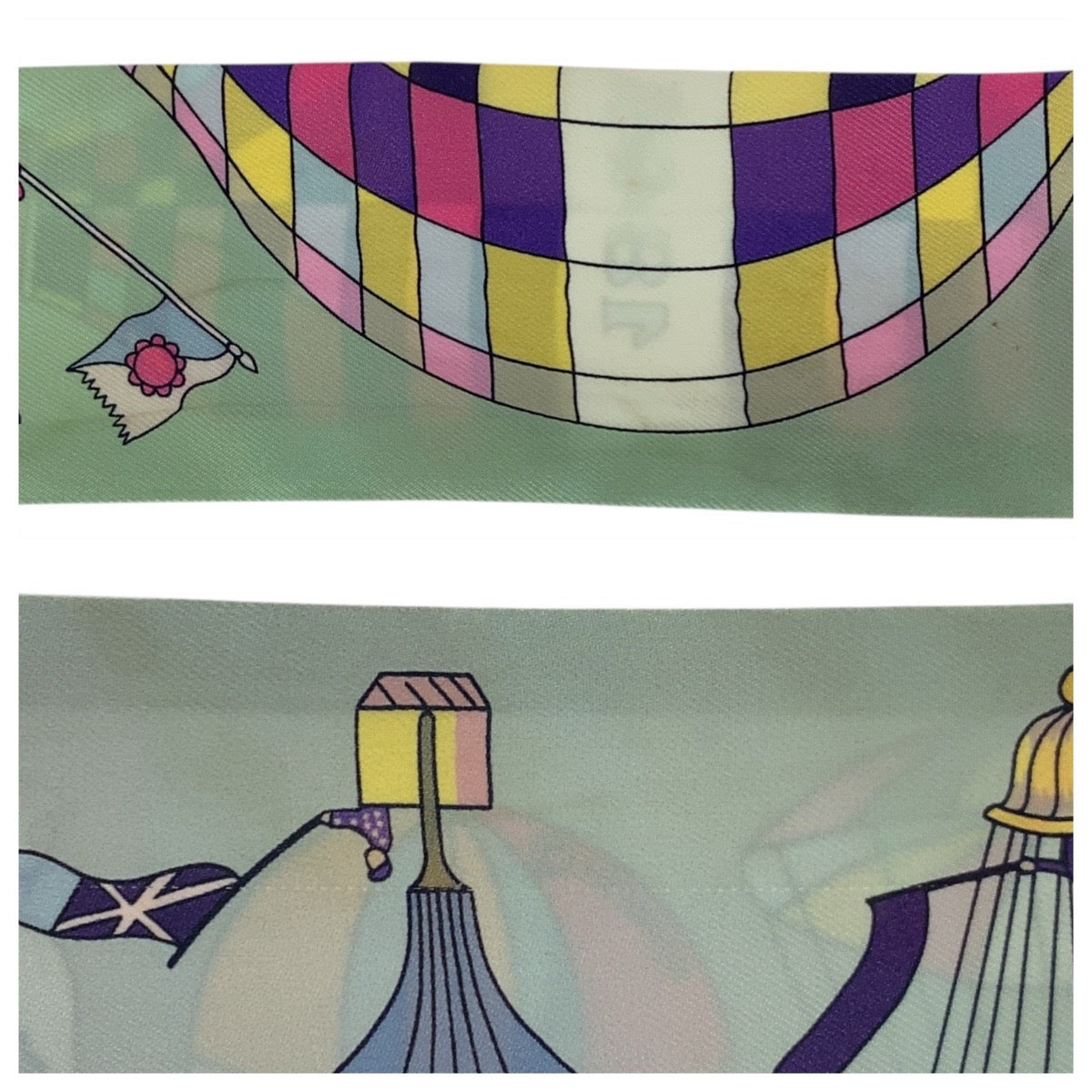 21207
HERMES エルメス 大空の狂気 ツイリー パープル グリーン イエロー スカーフ リボンスカーフ レディース ABP18