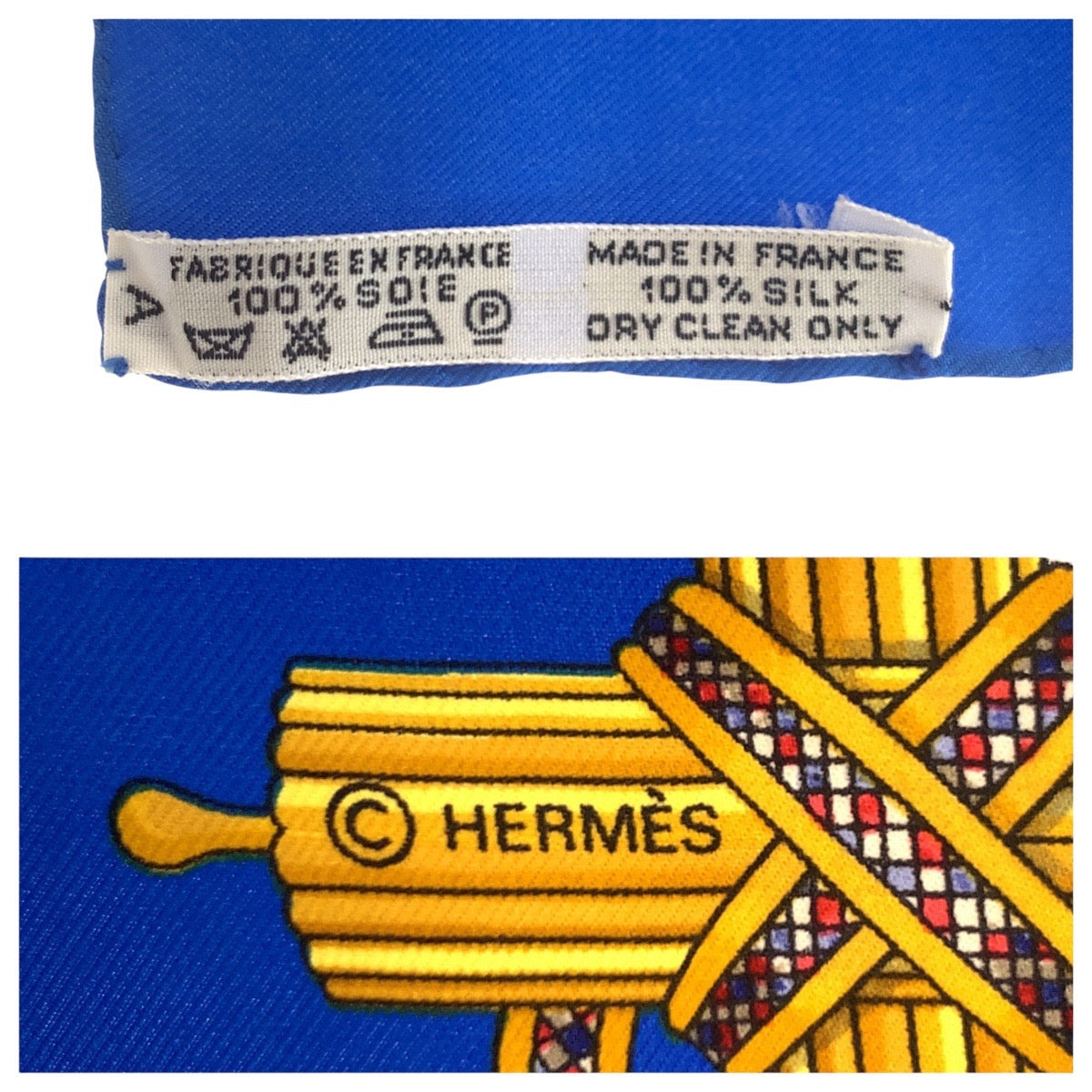 21212
HERMES エルメス カレ90 フランス革命を記念して ブルー ホワイト シルク スカーフ レディース A24