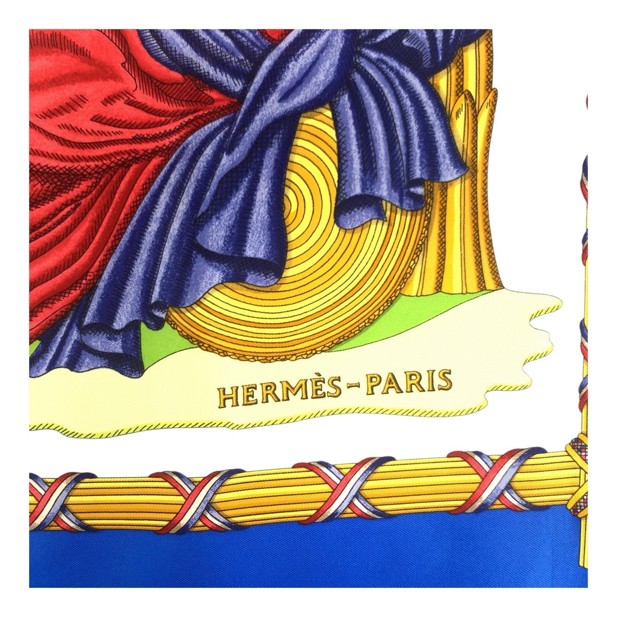21212
HERMES エルメス カレ90 フランス革命を記念して ブルー ホワイト シルク スカーフ レディース A24