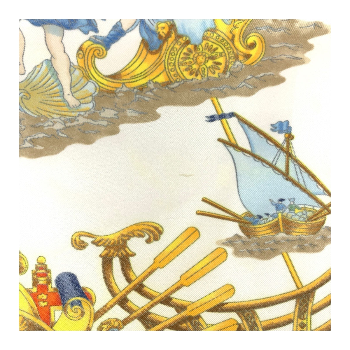 21213
HERMES エルメス カレ90 光の帆船 レッド ホワイト イエロー シルク スカーフ レディース A24