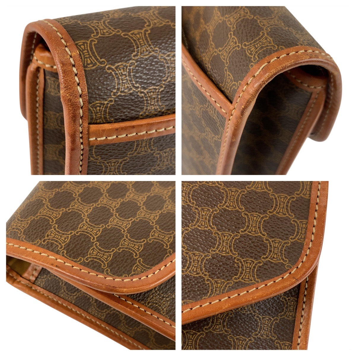 21225
CELINE セリーヌ マカダム ブラウン ゴールド金具 PVC / レザー M07 クラッチバッグ セカンドバッグ メンズ ABP11