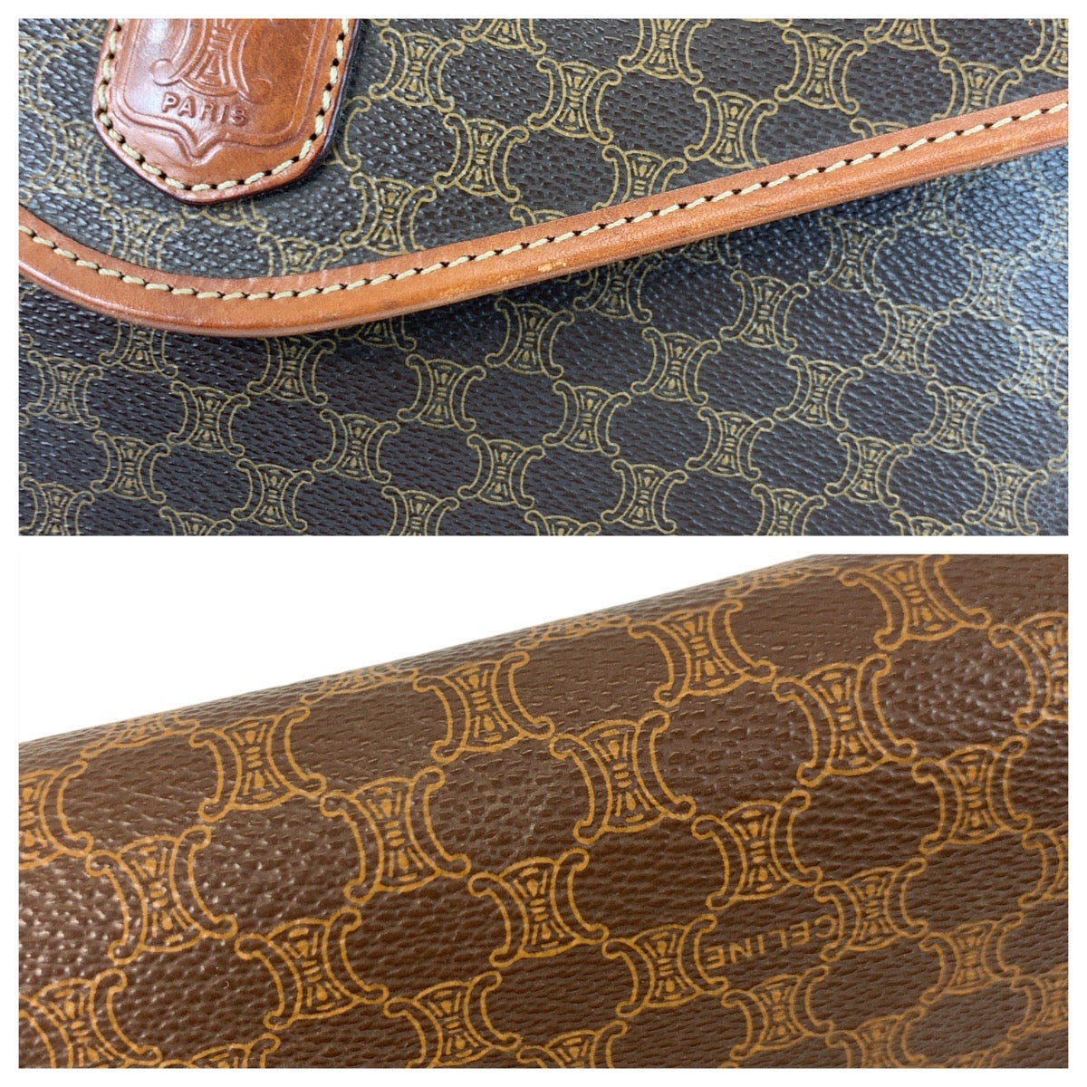 21225
CELINE セリーヌ マカダム ブラウン ゴールド金具 PVC / レザー M07 クラッチバッグ セカンドバッグ メンズ ABP11