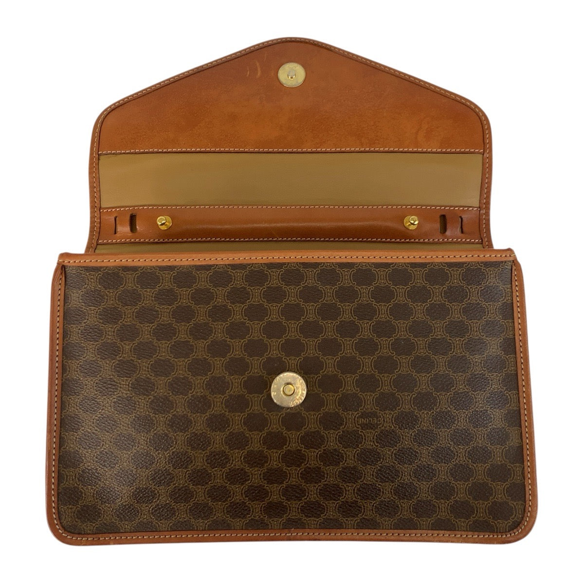 21225
CELINE セリーヌ マカダム ブラウン ゴールド金具 PVC / レザー M07 クラッチバッグ セカンドバッグ メンズ ABP11