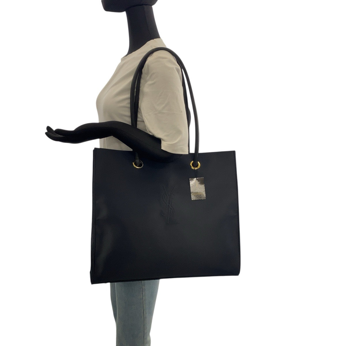 21228
YVES SAINT LAURENT イヴ サンローラン ヴィンテージ YSL ブラック 黒 ゴールド金具 ナイロン / レザー トートバッグ ショルダーバッグ レディース SA30