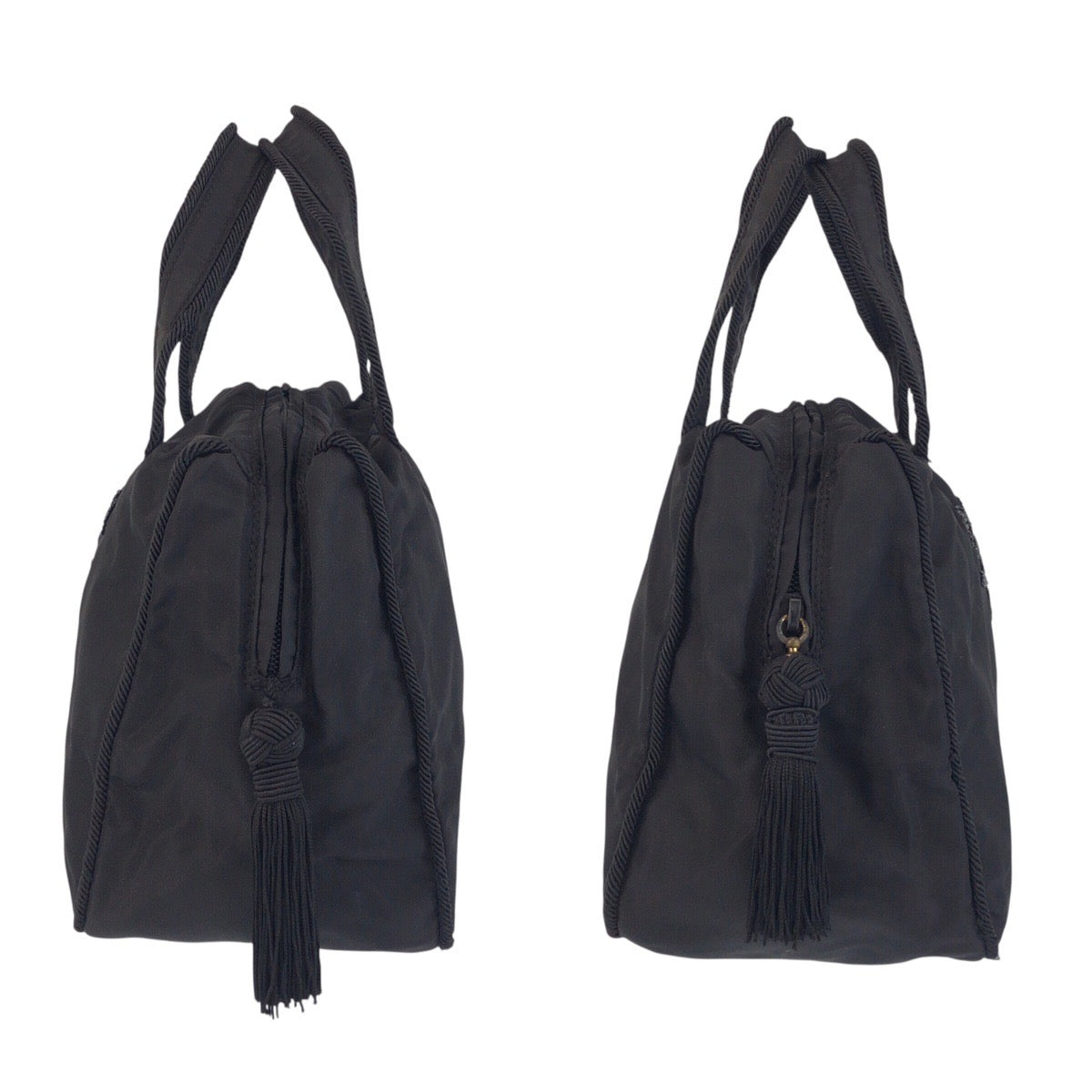 21230
PRADA プラダ テスート ビジュー フリンジ ブラック 黒 ゴールド金具 ナイロン トートバッグ ハンドバッグ レディース AB28