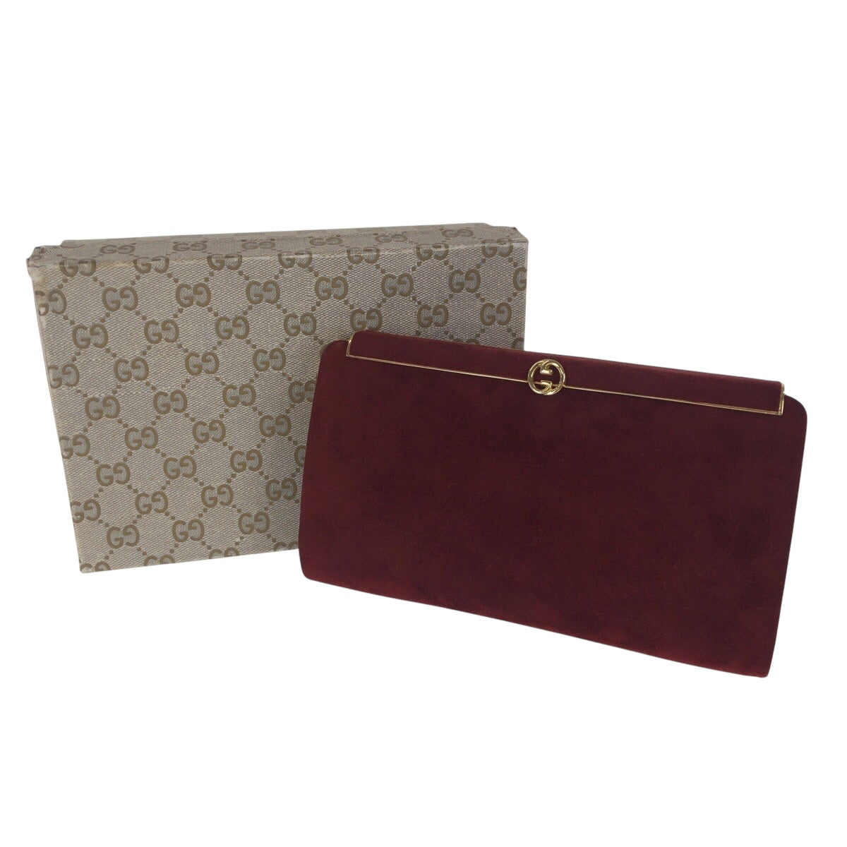 21232
GUCCI グッチ ヴィンテージ インターロッキング ワインレッド ボルドー ゴールド金具 スウェード / レザー クラッチバッグ セカンドバッグ レディース A28