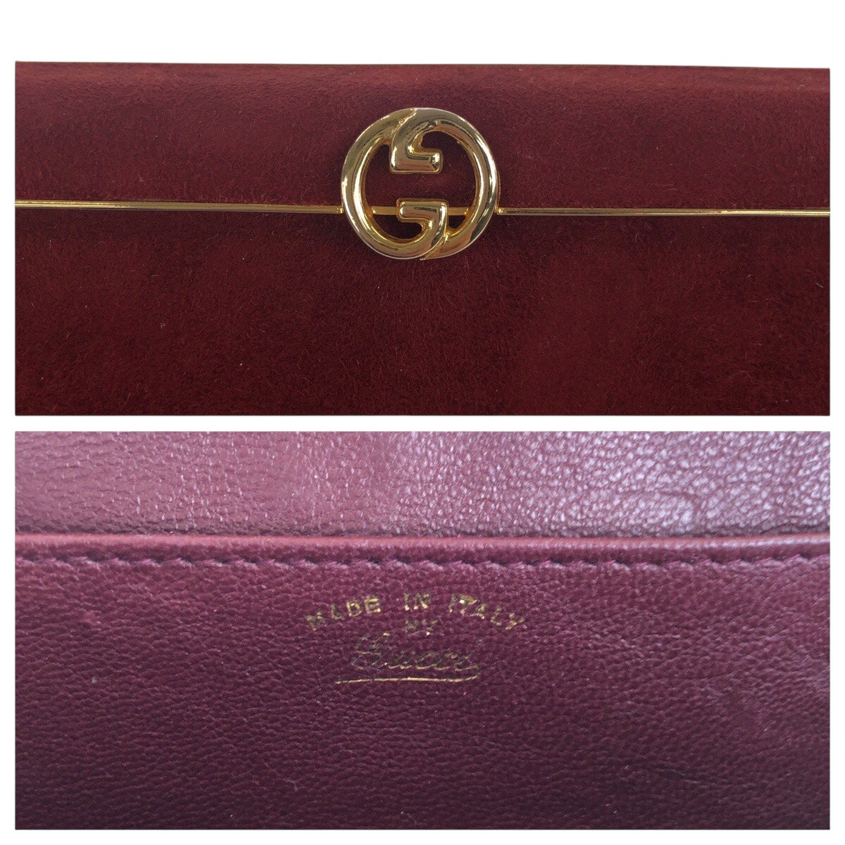 21232
GUCCI グッチ ヴィンテージ インターロッキング ワインレッド ボルドー ゴールド金具 スウェード / レザー クラッチバッグ セカンドバッグ レディース A28
