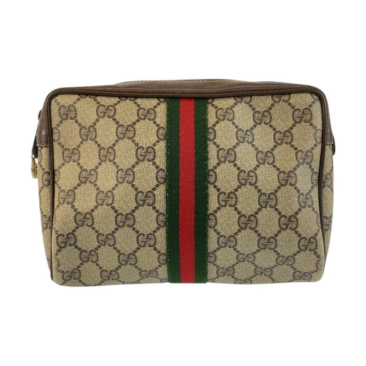 21236
GUCCI グッチ ヴィンテージ シェリーライン ベージュ ブラウン ゴールド金具 GGスプリームキャンバス / レザー 32 014 3553 クラッチバッグ セカンドバッグ メンズ AB15