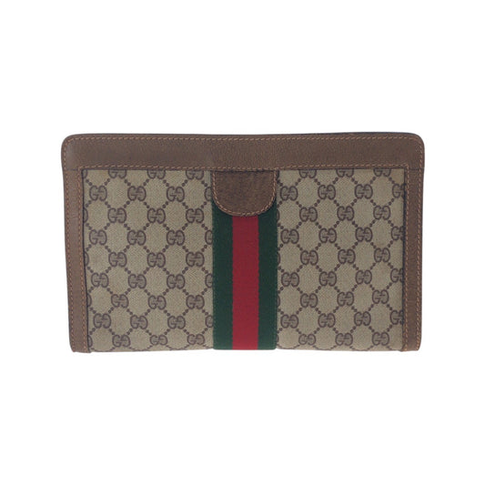 21237
GUCCI グッチ ヴィンテージ シェリーライン オールドグッチ ブラウン ベージュ GGスプリームキャンバス / レザー クラッチバッグ セカンドバッグ レディース AB21