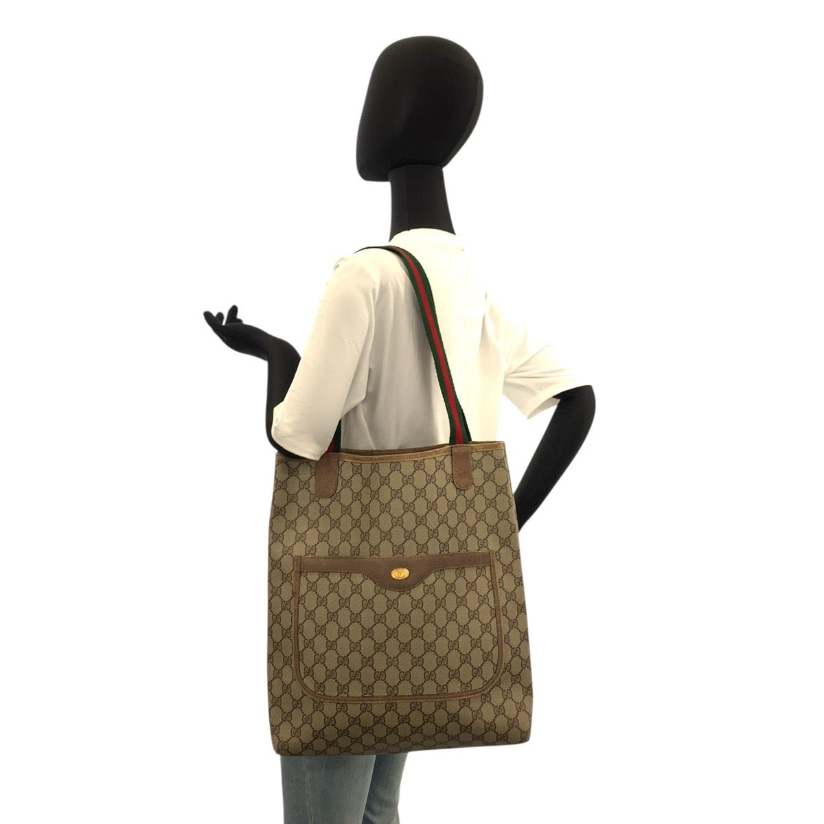 21238
GUCCI グッチ ヴィンテージ シェリーライン ベージュ ブラウン ゴールド金具 GGスプリームキャンバス / レザー 39 02 003 トートバッグ ショルダーバッグ レディース AB23