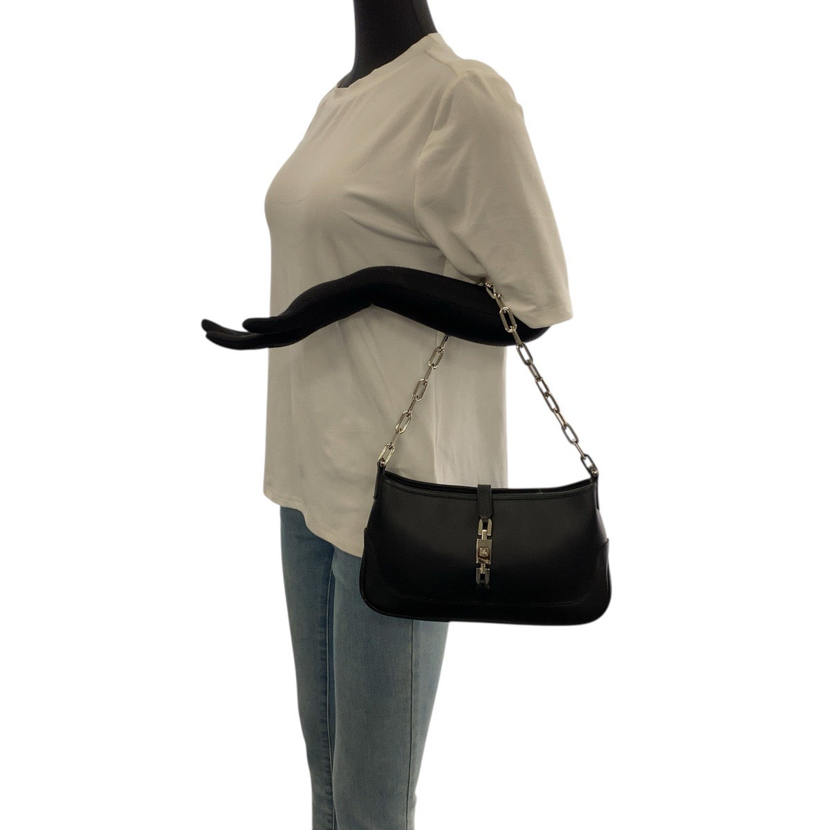 21242
GUCCI グッチ ジャッキー ブラック 黒 シルバー金具 レザー 001 4032 ショルダーバッグ チェーンショルダーバッグ レディース ABP37
