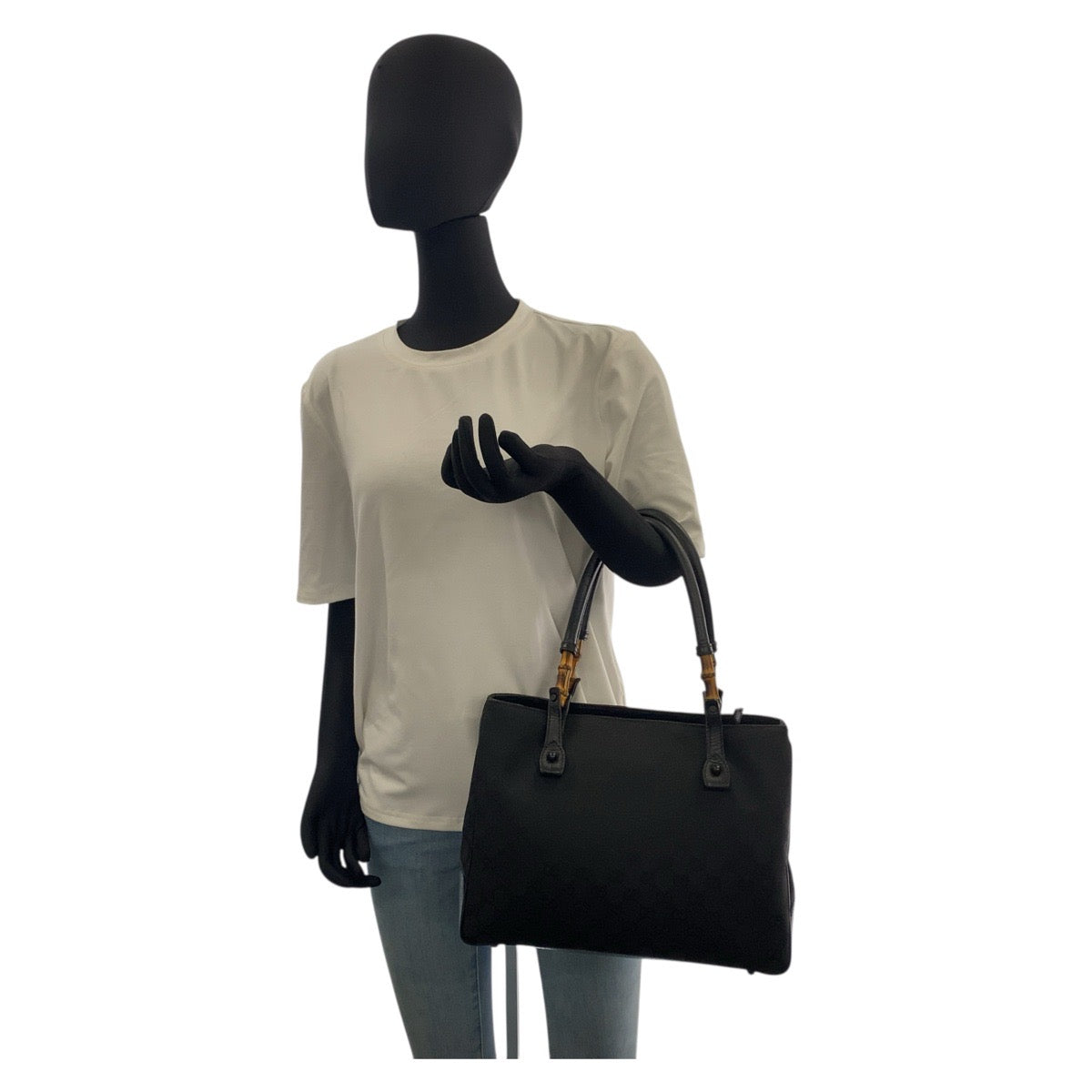 21243
GUCCI グッチ バンブー ブラック 黒 GGキャンバス / レザー 112526 トートバッグ ハンドバッグ レディース ABP30