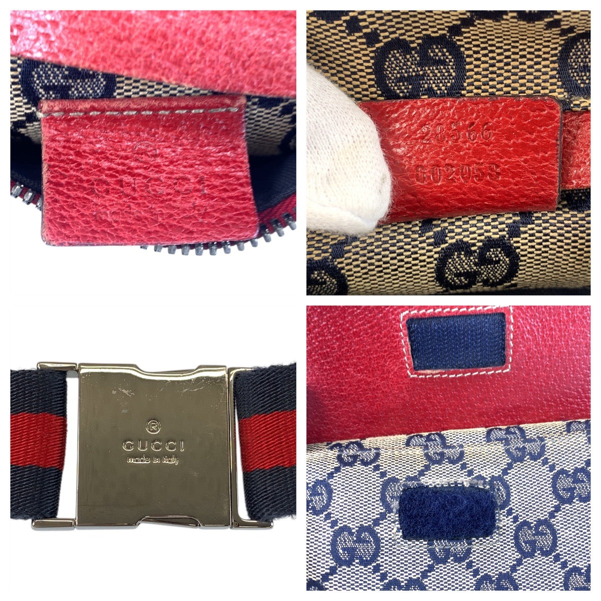 21246
GUCCI グッチ ベージュ レッド ネイビー GGキャンバス / レザー 28566 ボディバッグ ウエストバッグ 男女兼用 メンズ AB30