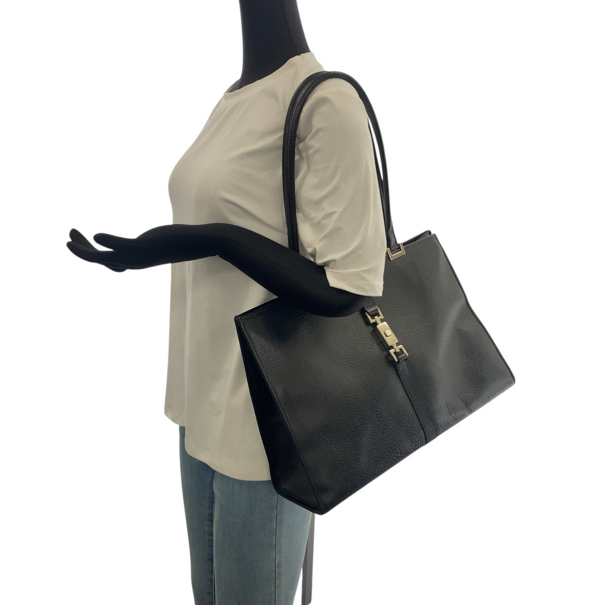 21248
GUCCI グッチ ジャッキー ブラック 黒 シルバー金具 レザー 002 1074 トートバッグ ショルダーバッグ レディース AB28