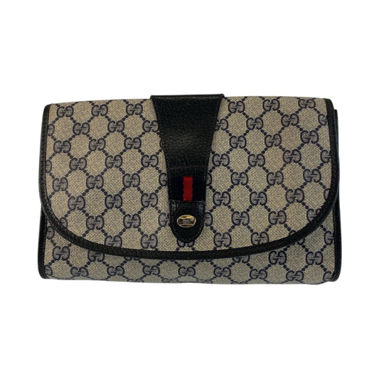 21250
GUCCI グッチ ヴィンテージ シェリーライン グレー ネイビー ゴールド金具 PVC / レザー 89 01 030 クラッチバッグ セカンドバッグ メンズ AB15