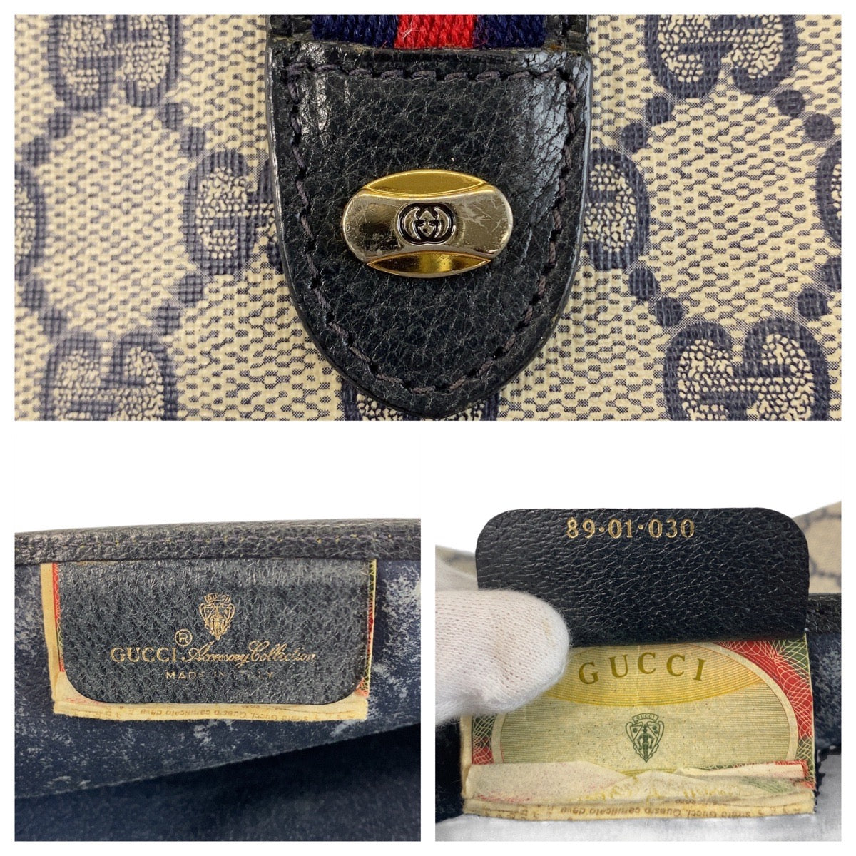 21250
GUCCI グッチ ヴィンテージ シェリーライン グレー ネイビー ゴールド金具 PVC / レザー 89 01 030 クラッチバッグ セカンドバッグ メンズ AB15