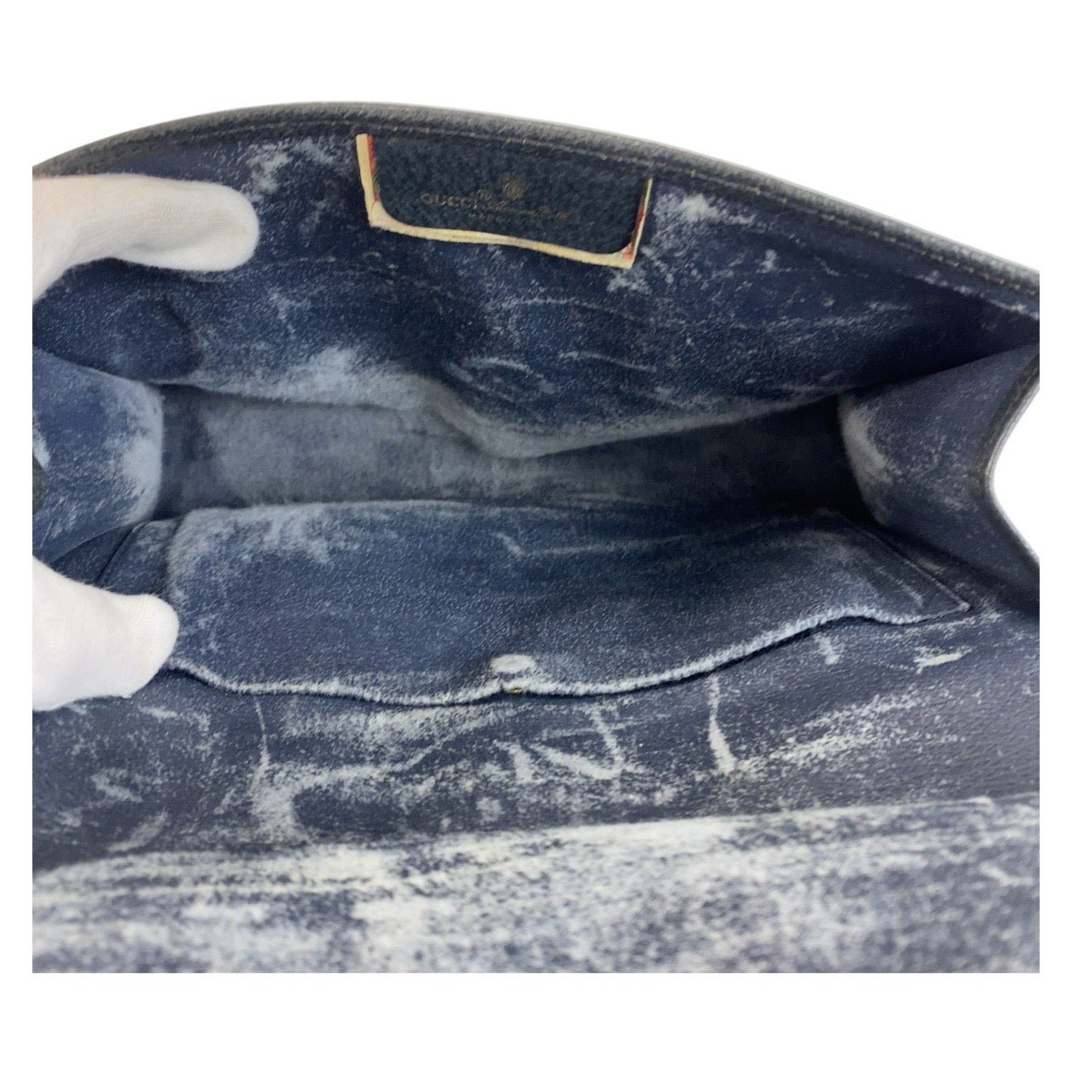 21250
GUCCI グッチ ヴィンテージ シェリーライン グレー ネイビー ゴールド金具 PVC / レザー 89 01 030 クラッチバッグ セカンドバッグ メンズ AB15