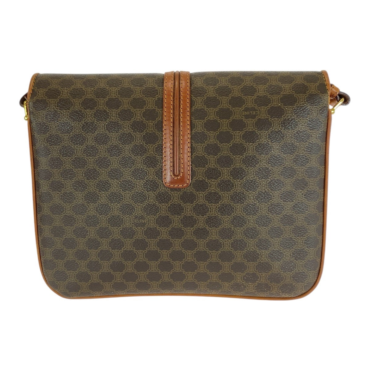 21251
CELINE セリーヌ マカダム柄 ブラウン ゴールド金具 PVC / レザー DM91 ショルダーバッグ レディース ABP35