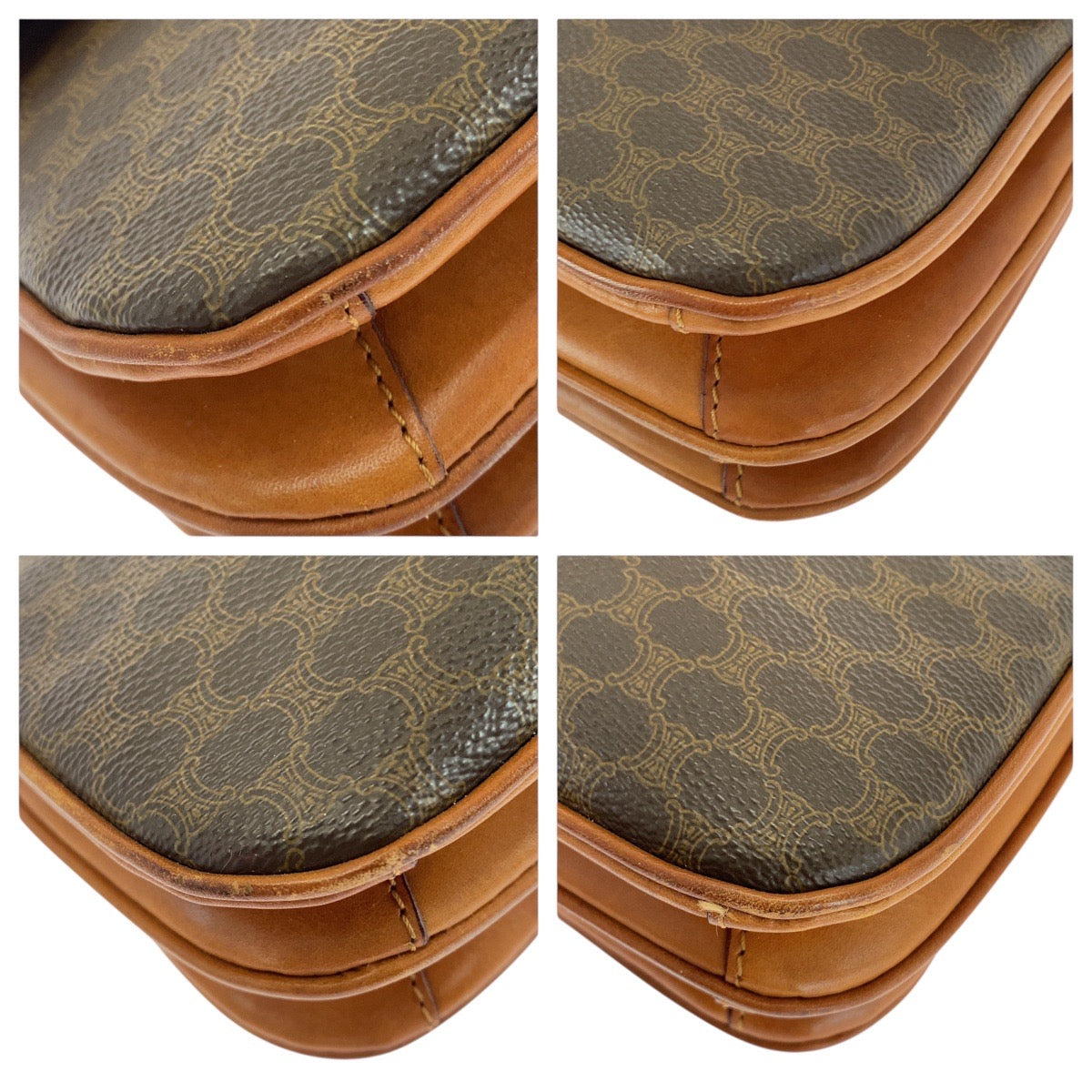 21251
CELINE セリーヌ マカダム柄 ブラウン ゴールド金具 PVC / レザー DM91 ショルダーバッグ レディース ABP35