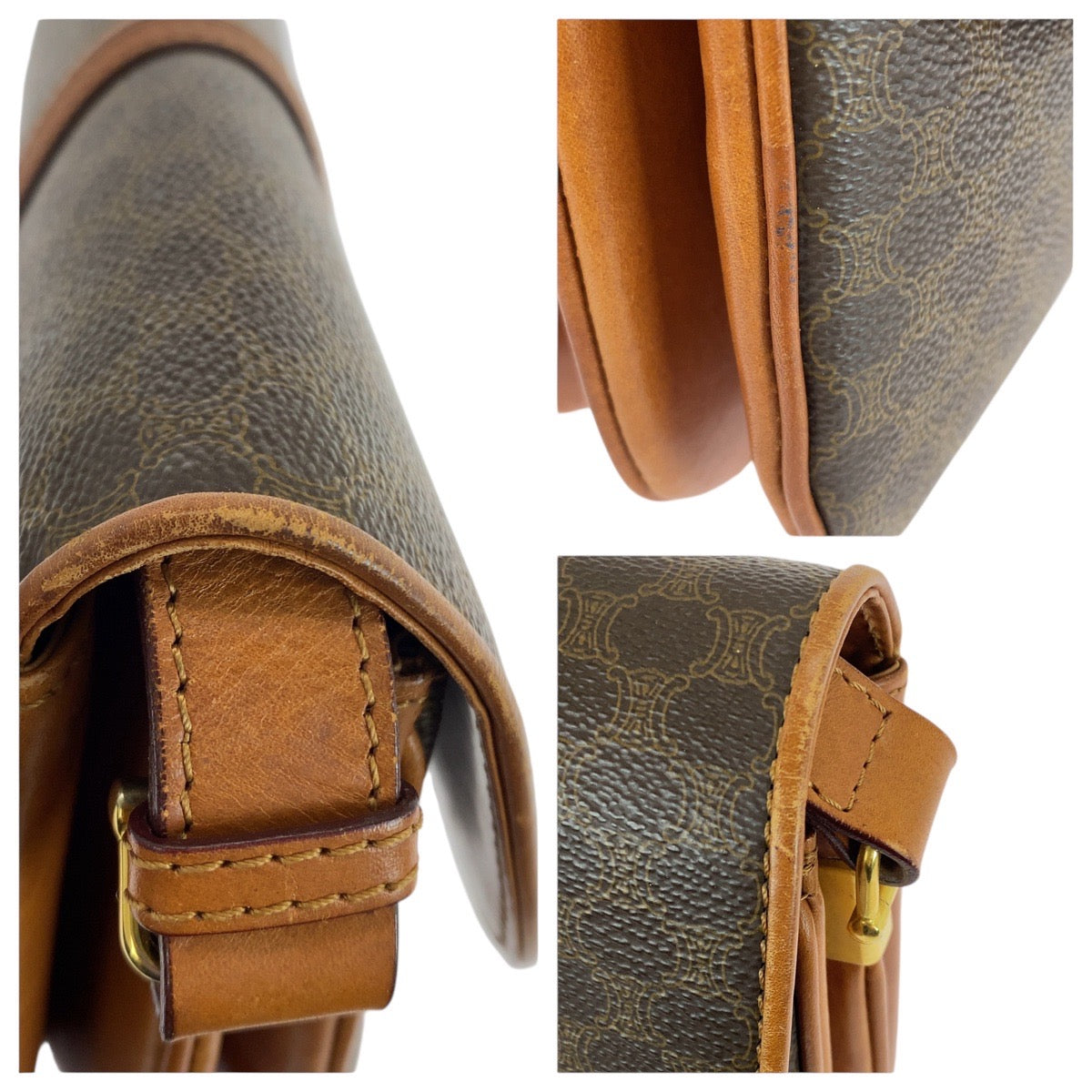 21251
CELINE セリーヌ マカダム柄 ブラウン ゴールド金具 PVC / レザー DM91 ショルダーバッグ レディース ABP35