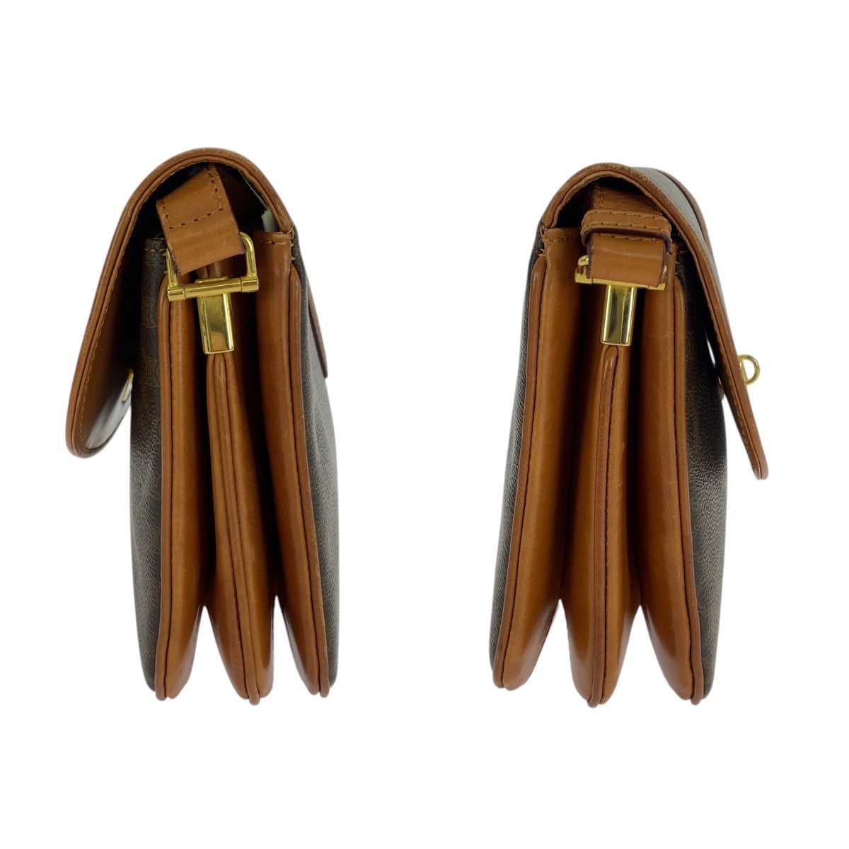 21251
CELINE セリーヌ マカダム柄 ブラウン ゴールド金具 PVC / レザー DM91 ショルダーバッグ レディース ABP35