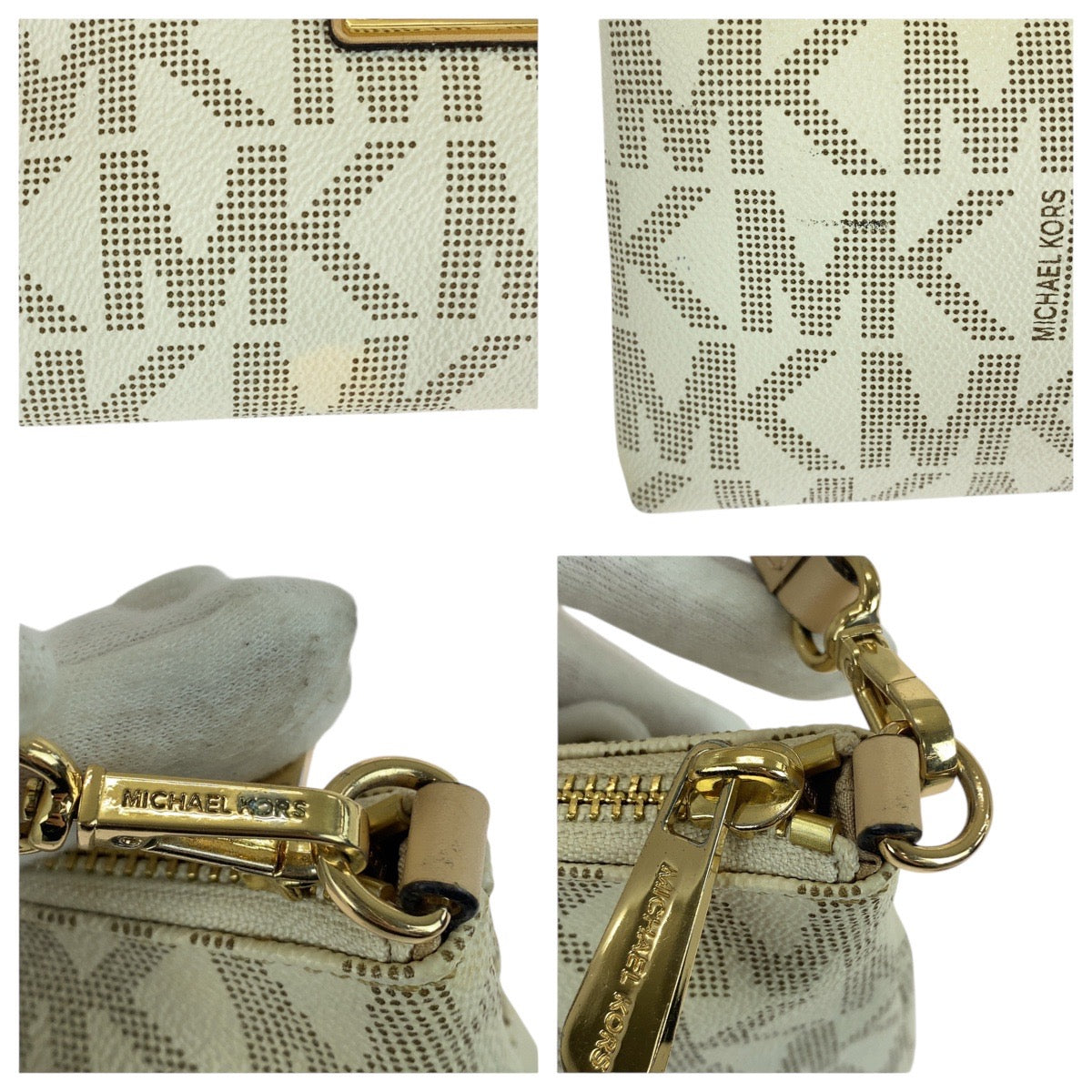 21252
Michael Kors マイケルコース オフホワイト ゴールド金具 PVC / レザー 35F1GJSW3B ハンドバッグ アクセサリーポーチ レディース ABP5