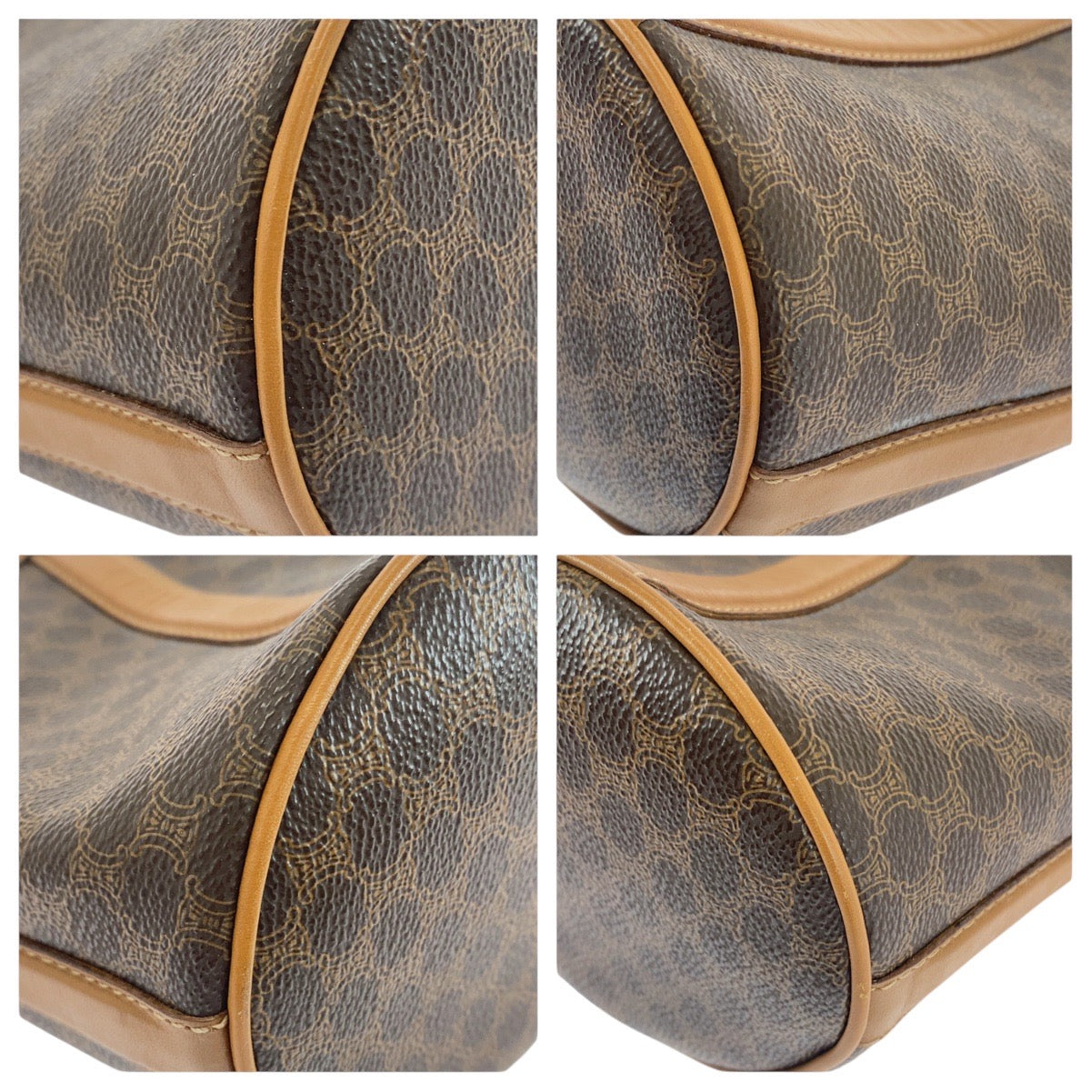 21253
CELINE セリーヌ マカダム ブラウン ゴールド金具 PVC / レザー ショルダーバッグ 巾着 レディース ABP38