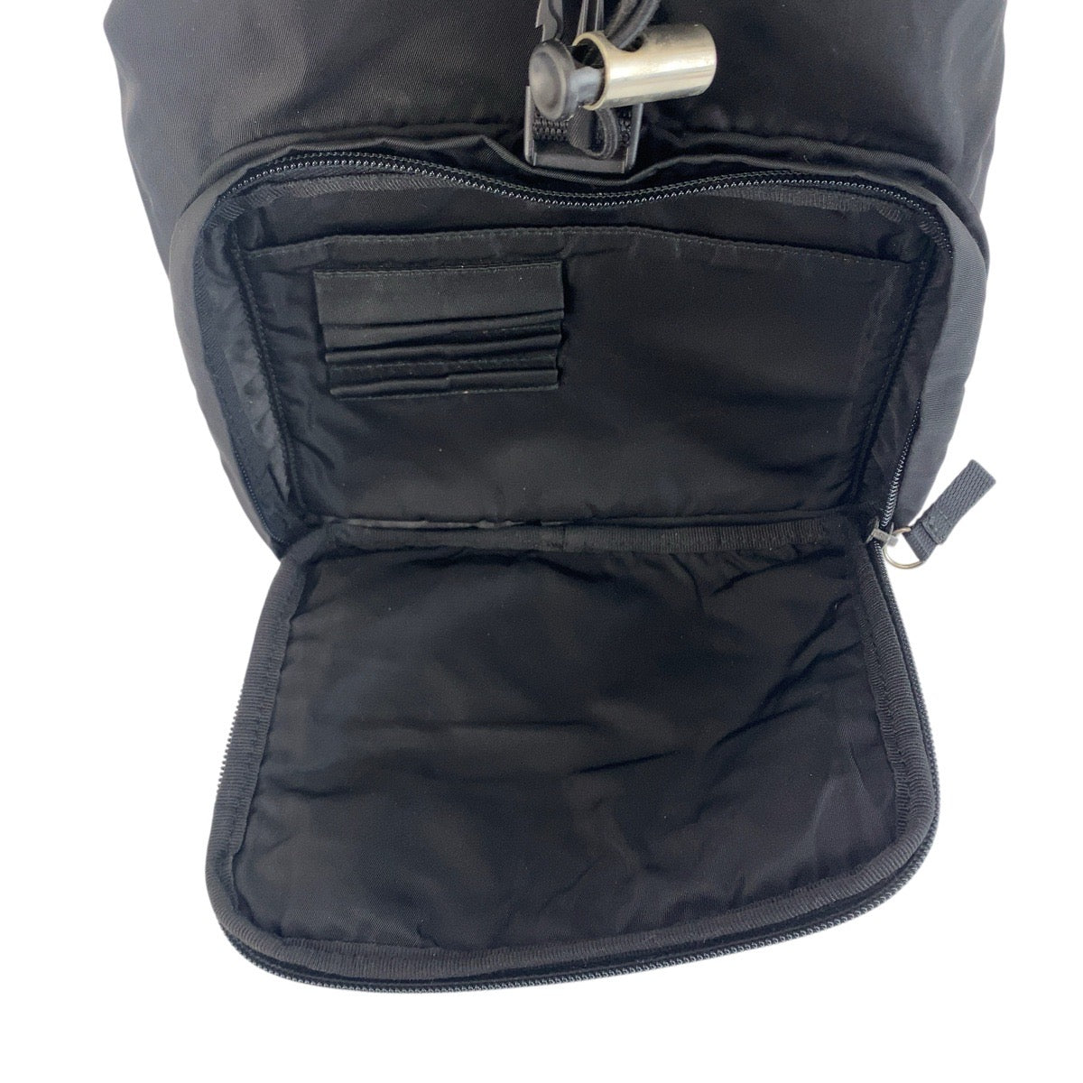 21255
PRADA Tessuto Triangle Logo Plate Black Silver Hardware Nylon Backpack Daypack Women's ABP38