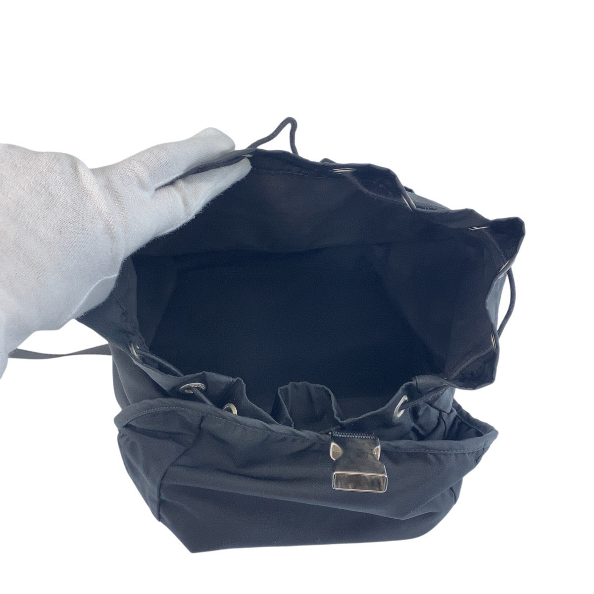 21255
PRADA Tessuto Triangle Logo Plate Black Silver Hardware Nylon Backpack Daypack Women's ABP38