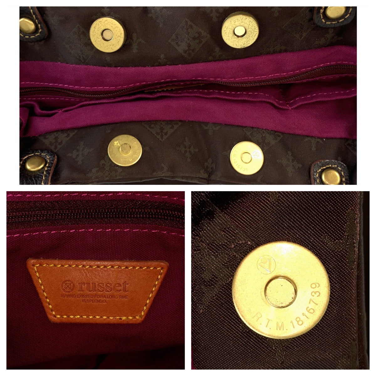 21257
russet ラシット ブラウン 茶 ゴールド金具 ナイロン / レザー トートバッグ ショルダーバッグ レディース A7