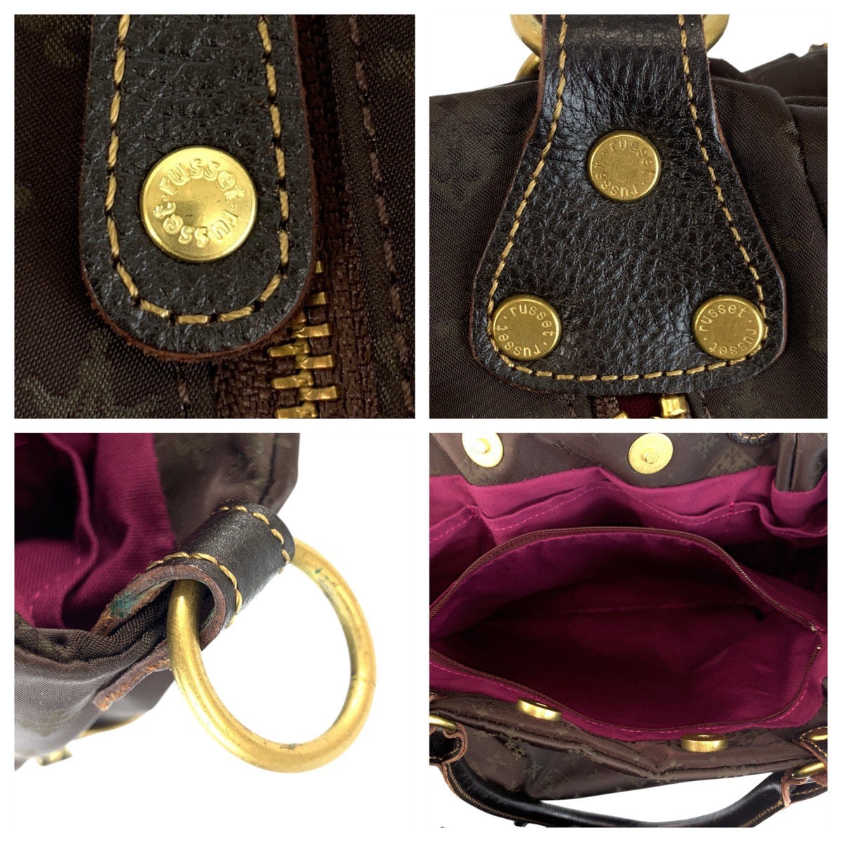 21257
russet ラシット ブラウン 茶 ゴールド金具 ナイロン / レザー トートバッグ ショルダーバッグ レディース A7