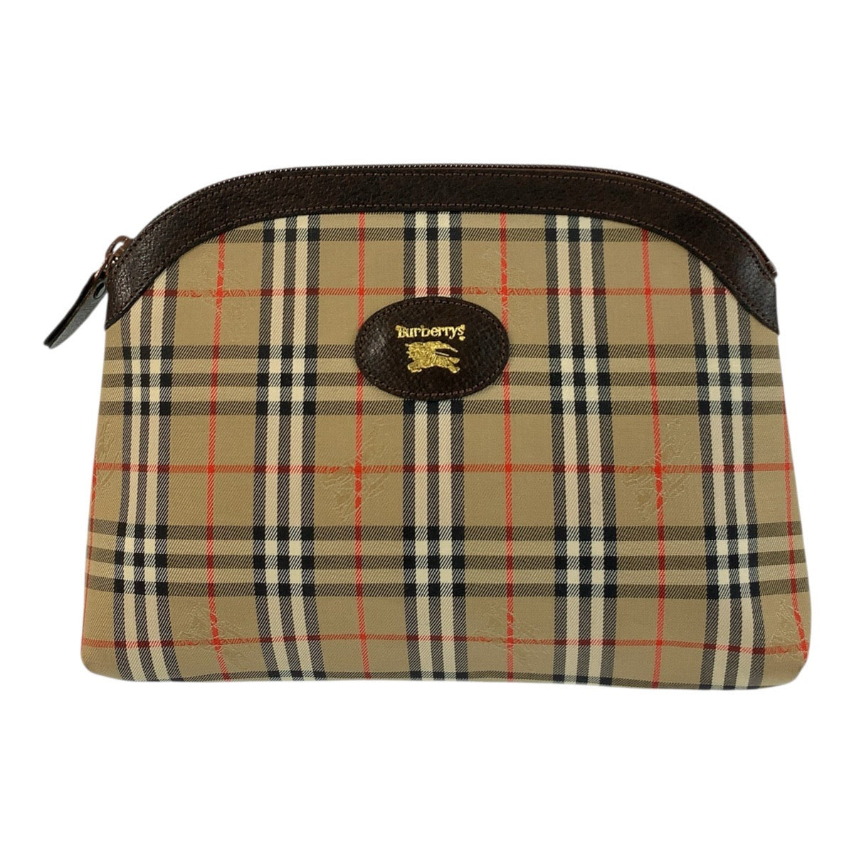 21259
BURBERRY バーバリー チェック柄 ベージュ ブラウン キャンバス / レザー クラッチバッグ ポーチ レディース AB8