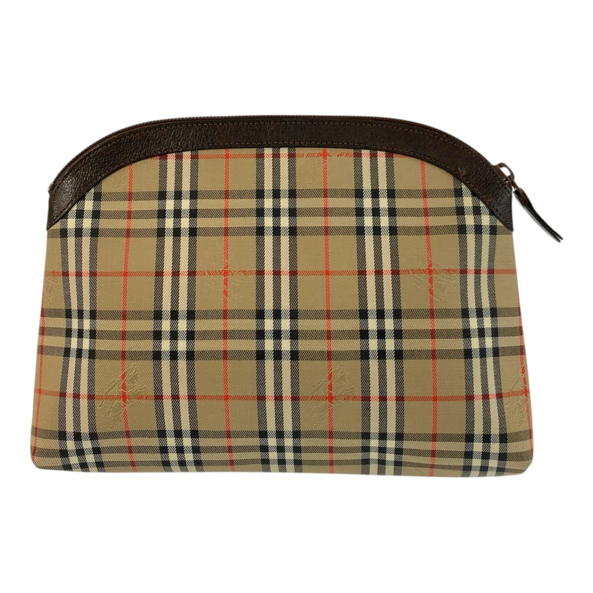21259
BURBERRY バーバリー チェック柄 ベージュ ブラウン キャンバス / レザー クラッチバッグ ポーチ レディース AB8