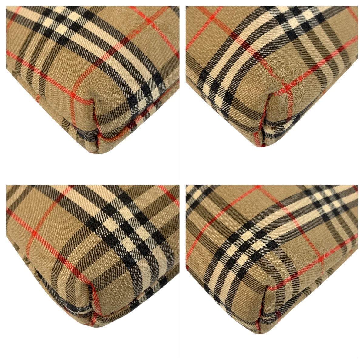 21259
BURBERRY バーバリー チェック柄 ベージュ ブラウン キャンバス / レザー クラッチバッグ ポーチ レディース AB8