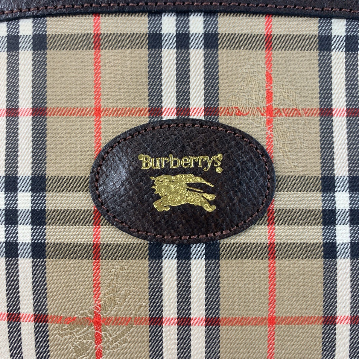 21259
BURBERRY バーバリー チェック柄 ベージュ ブラウン キャンバス / レザー クラッチバッグ ポーチ レディース AB8