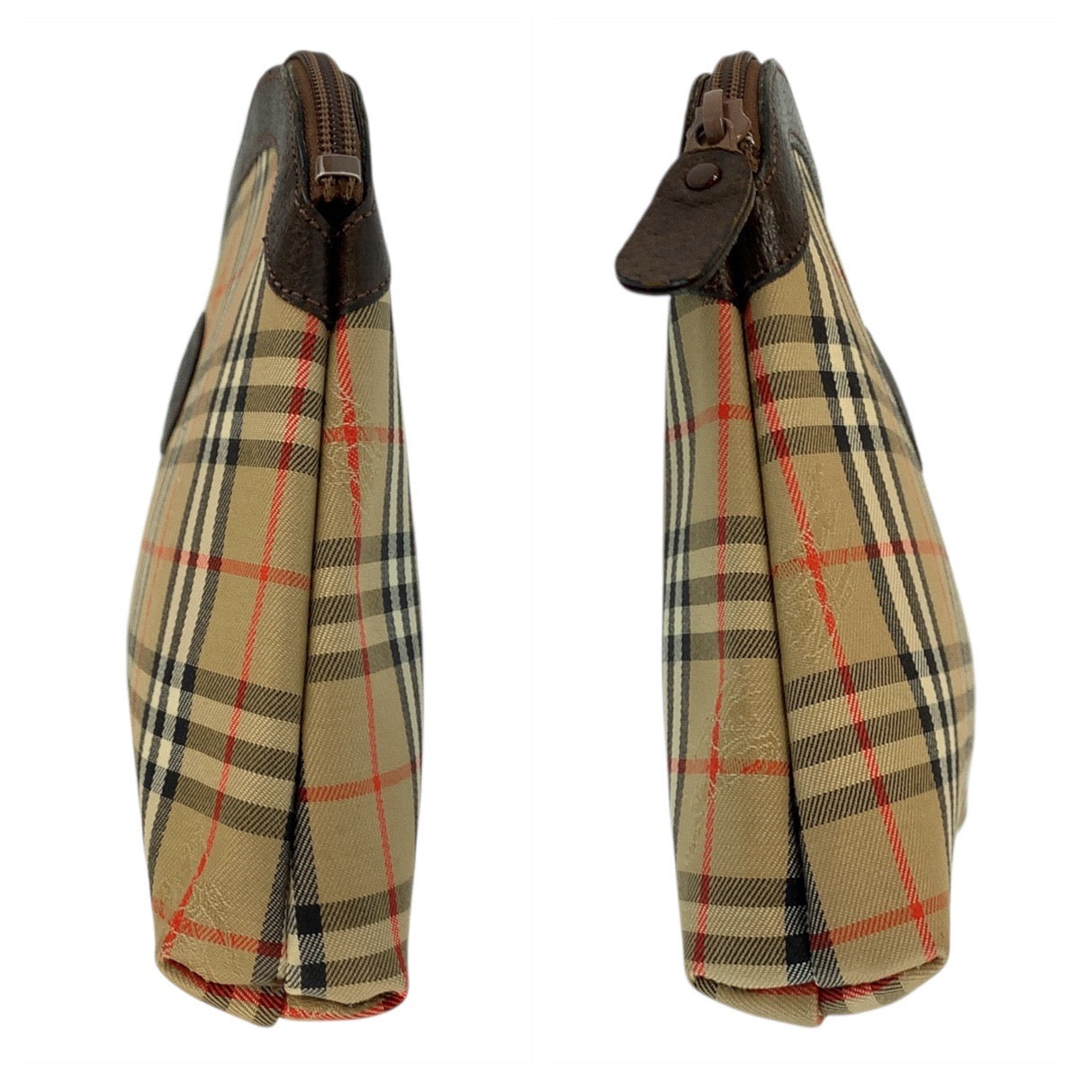 21259
BURBERRY バーバリー チェック柄 ベージュ ブラウン キャンバス / レザー クラッチバッグ ポーチ レディース AB8