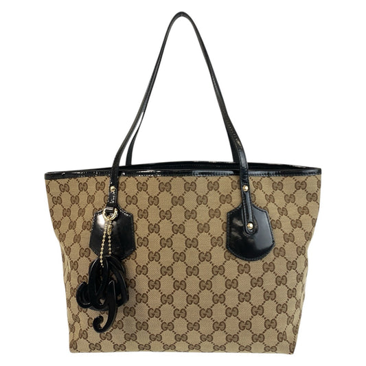 21260
GUCCI グッチ ベージュ ブラック 黒 ゴールド金具 GGキャンバス / レザー 211976 トートバッグ ショルダーバッグ レディース AB28