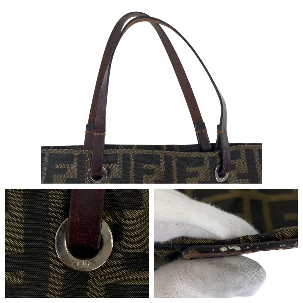 21261
FENDI フェンディ ズッカ ブラウン シルバー金具 キャンバス / レザー 2220 26598 008 ハンドバッグ レディース AB28