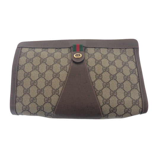 21263
GUCCI グッチ ヴィンテージ シェリーライン ブラウン ベージュ ゴールド金具 GGスプリームキャンバス / レザー 156 01 033 クラッチバッグ セカンドバッグ メンズ AB15