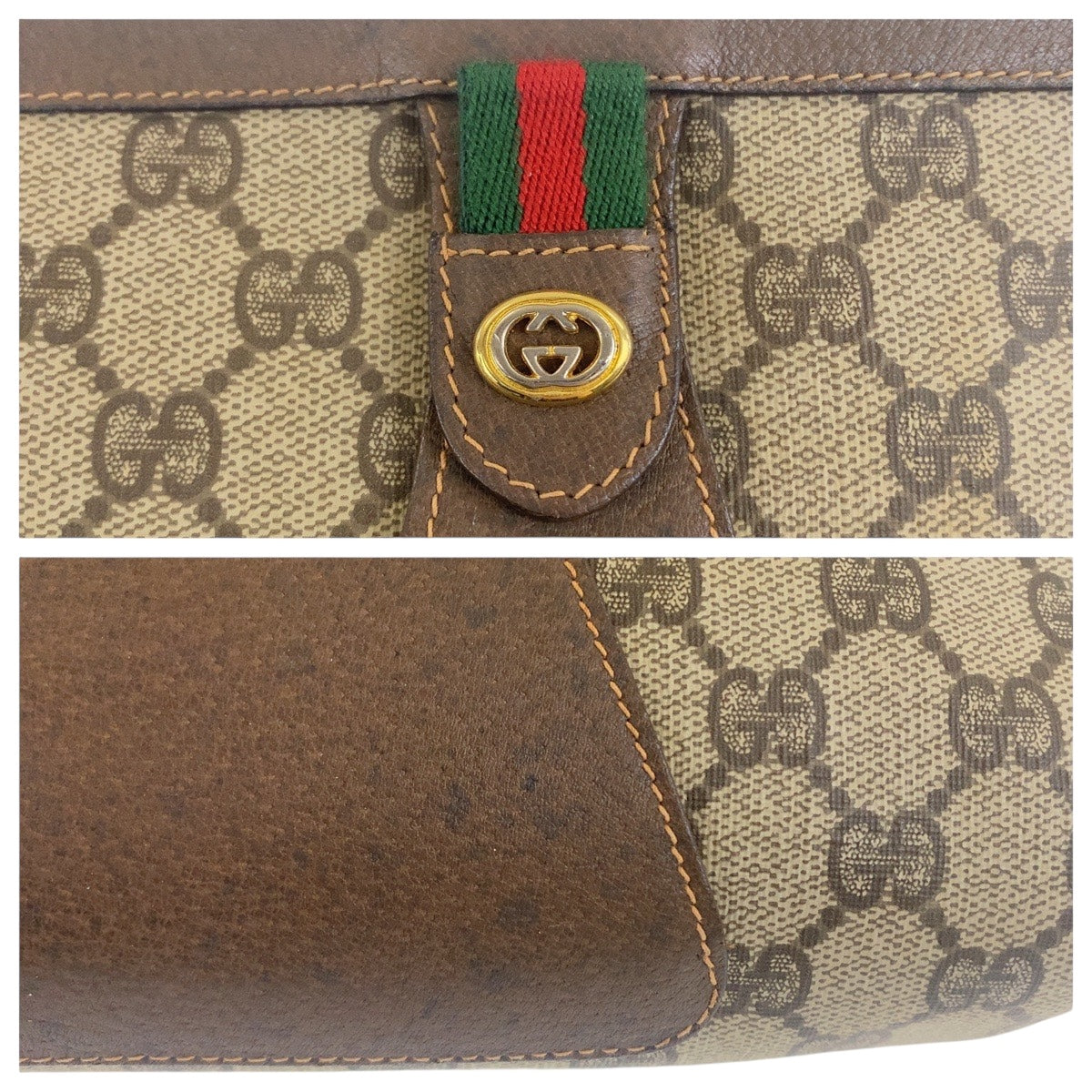 21263
GUCCI グッチ ヴィンテージ シェリーライン ブラウン ベージュ ゴールド金具 GGスプリームキャンバス / レザー 156 01 033 クラッチバッグ セカンドバッグ メンズ AB15