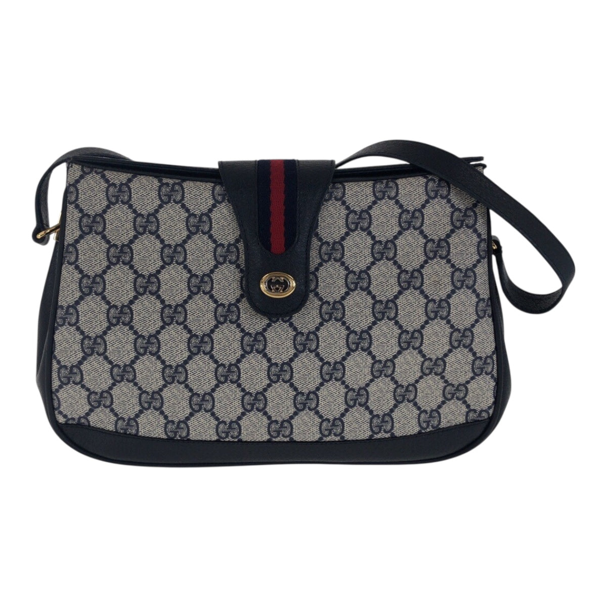 21265
GUCCI グッチ ヴィンテージ シェリーライン オールドグッチ ネイビー グレー ゴールド金具 GGスプリームキャンバス / レザー 116 02 076 ショルダーバッグ ポシェット レディース ABP37