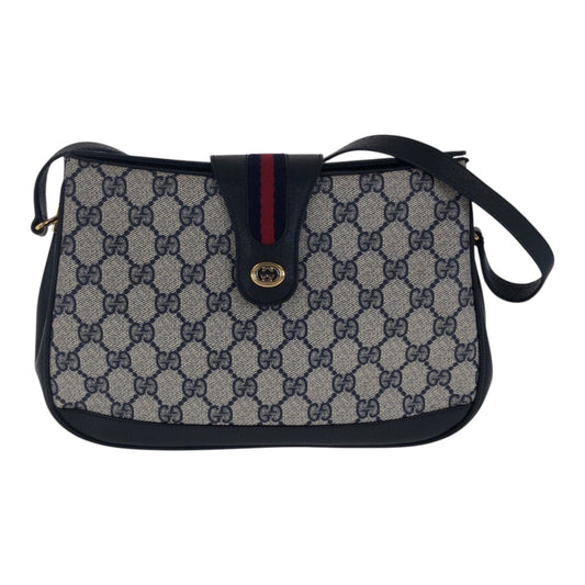 21265
GUCCI グッチ ヴィンテージ シェリーライン オールドグッチ ネイビー グレー ゴールド金具 GGスプリームキャンバス / レザー 116 02 076 ショルダーバッグ ポシェット レディース ABP37