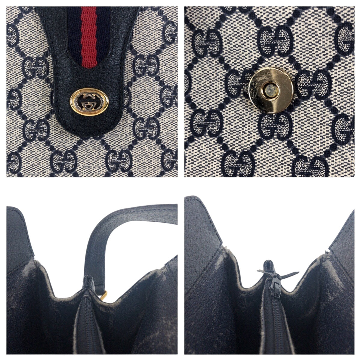 21265
GUCCI グッチ ヴィンテージ シェリーライン オールドグッチ ネイビー グレー ゴールド金具 GGスプリームキャンバス / レザー 116 02 076 ショルダーバッグ ポシェット レディース ABP37