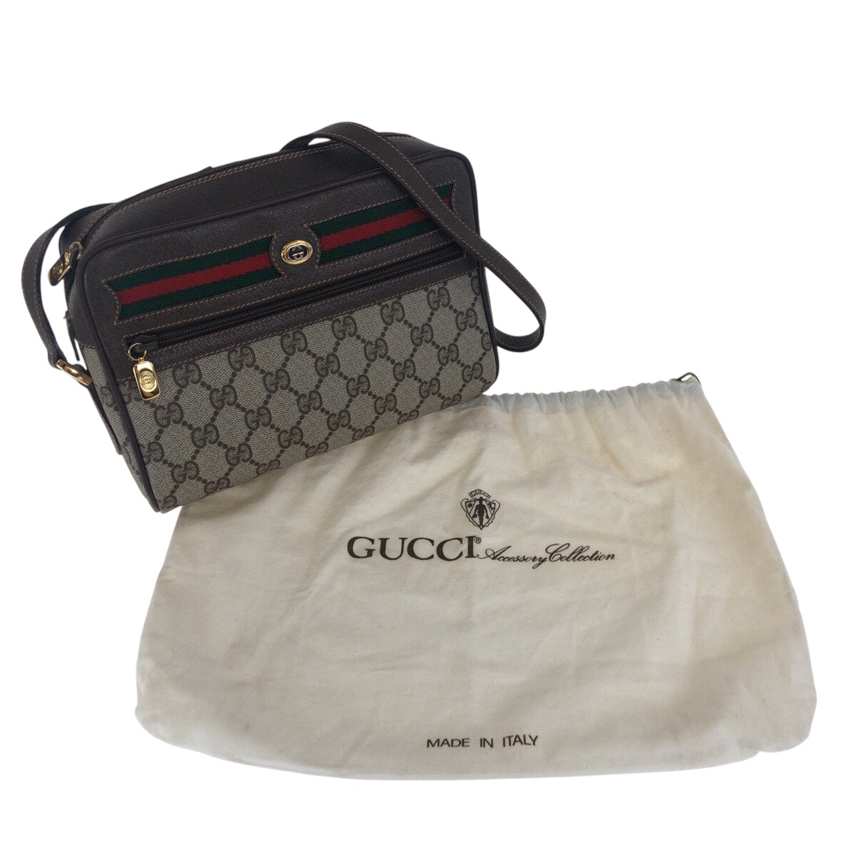 21266
GUCCI グッチ ヴィンテージ シェリーライン オールドグッチ ブラウン ゴールド金具 GGスプリームキャンバス / レザー 119 02 087 ショルダーバッグ ポシェット レディース ABP42