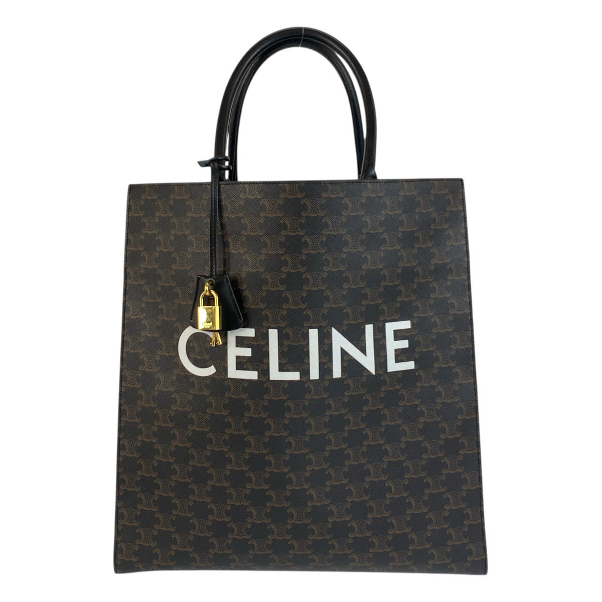 21270
CELINE セリーヌ トリオンフ バーティカルカバ ラージ ブラウン ブラック 黒 ゴールド金具 PVC / レザー S-SL-5109 トートバッグ 男女兼用 レディース ABP120