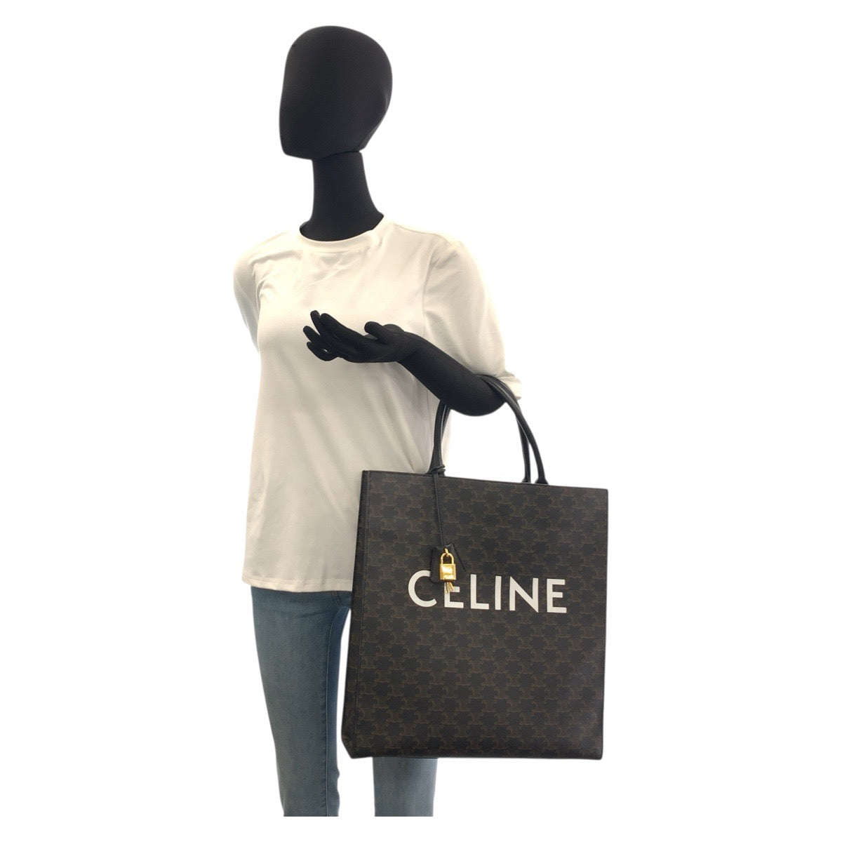 21270
CELINE セリーヌ トリオンフ バーティカルカバ ラージ ブラウン ブラック 黒 ゴールド金具 PVC / レザー S-SL-5109 トートバッグ 男女兼用 レディース ABP120