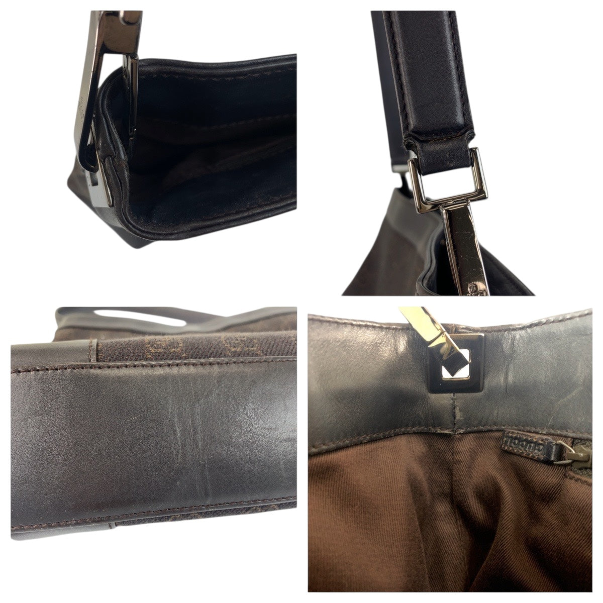 21271
GUCCI グッチ ブラウン シルバー金具 GGキャンバス / レザー 143745 ワンショルダーバッグ 肩掛け レディース AB