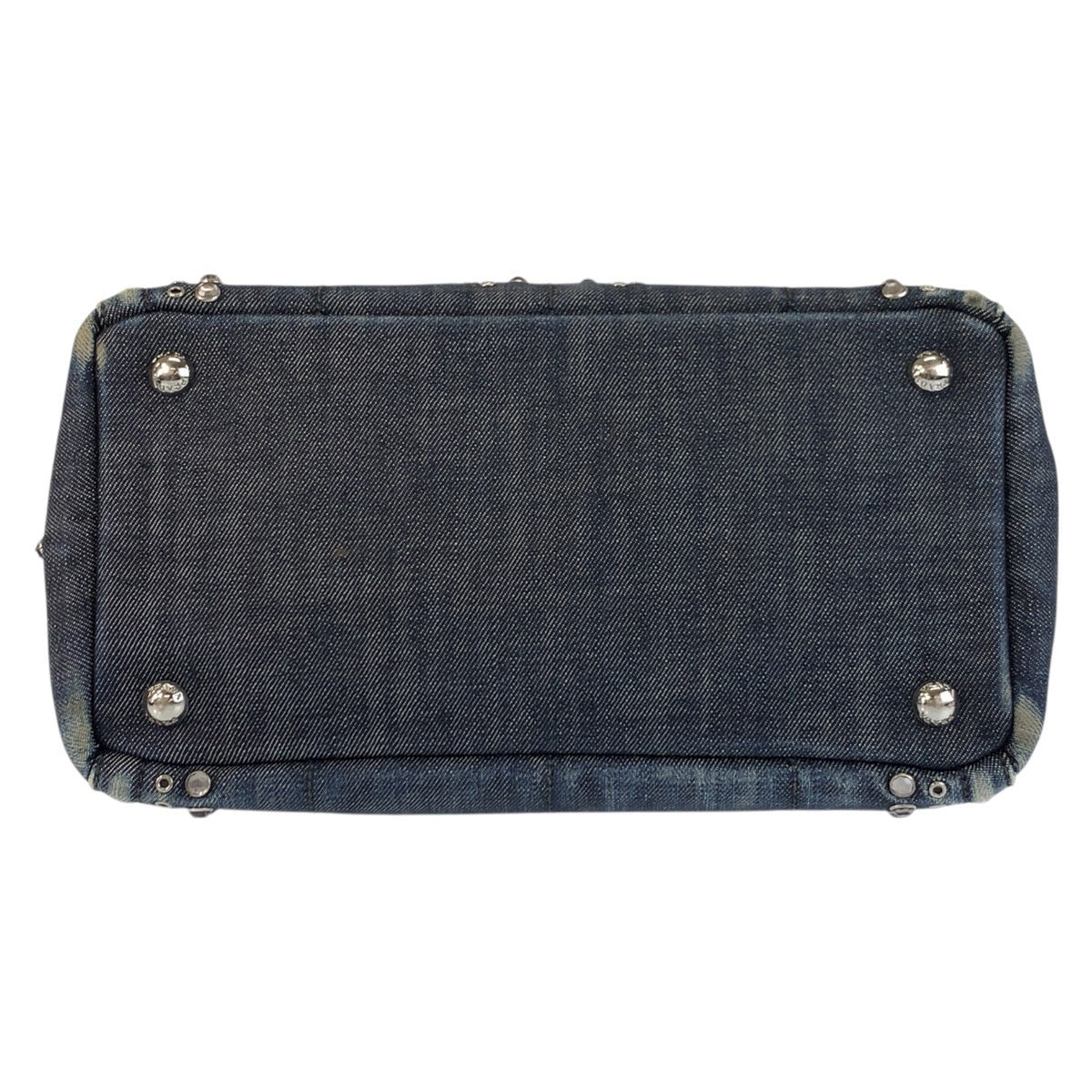 21273
PRADA プラダ ビジュー カナパ 三角ロゴプレート ネイビー ブルー シルバー金具 デニム トートバッグ ショルダーバッグ 2way レディース AB