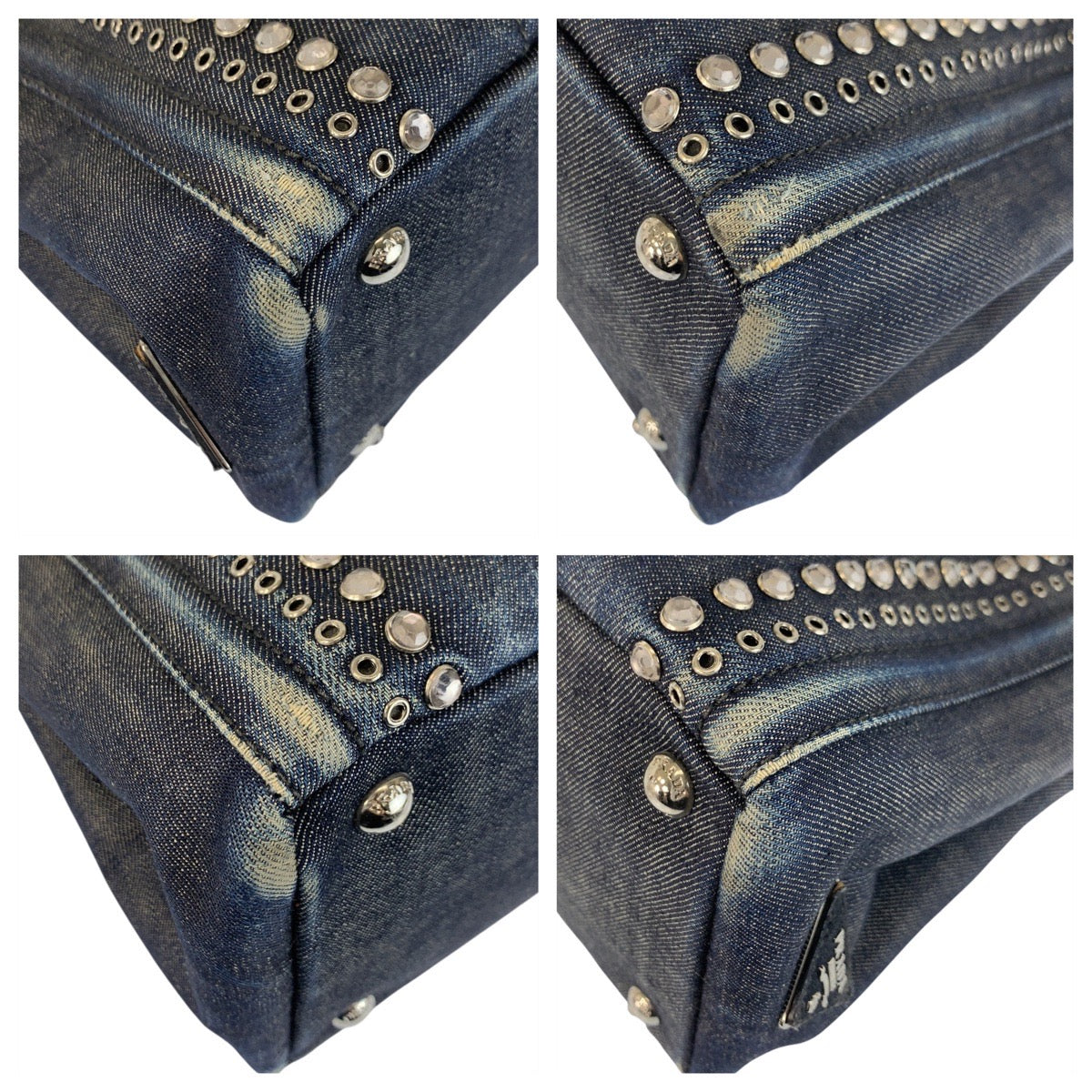 21273
PRADA プラダ ビジュー カナパ 三角ロゴプレート ネイビー ブルー シルバー金具 デニム トートバッグ ショルダーバッグ 2way レディース AB