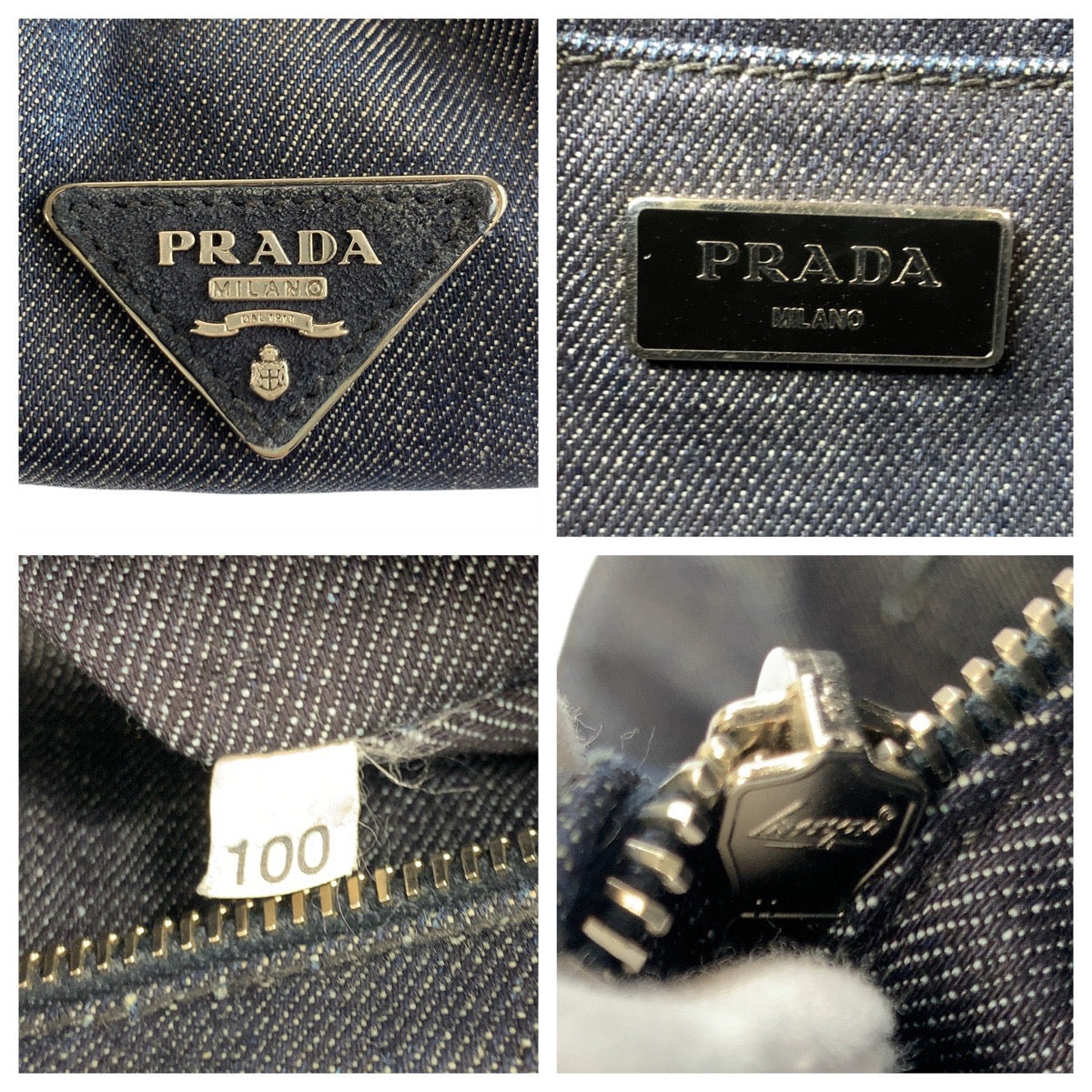 21273
PRADA プラダ ビジュー カナパ 三角ロゴプレート ネイビー ブルー シルバー金具 デニム トートバッグ ショルダーバッグ 2way レディース AB